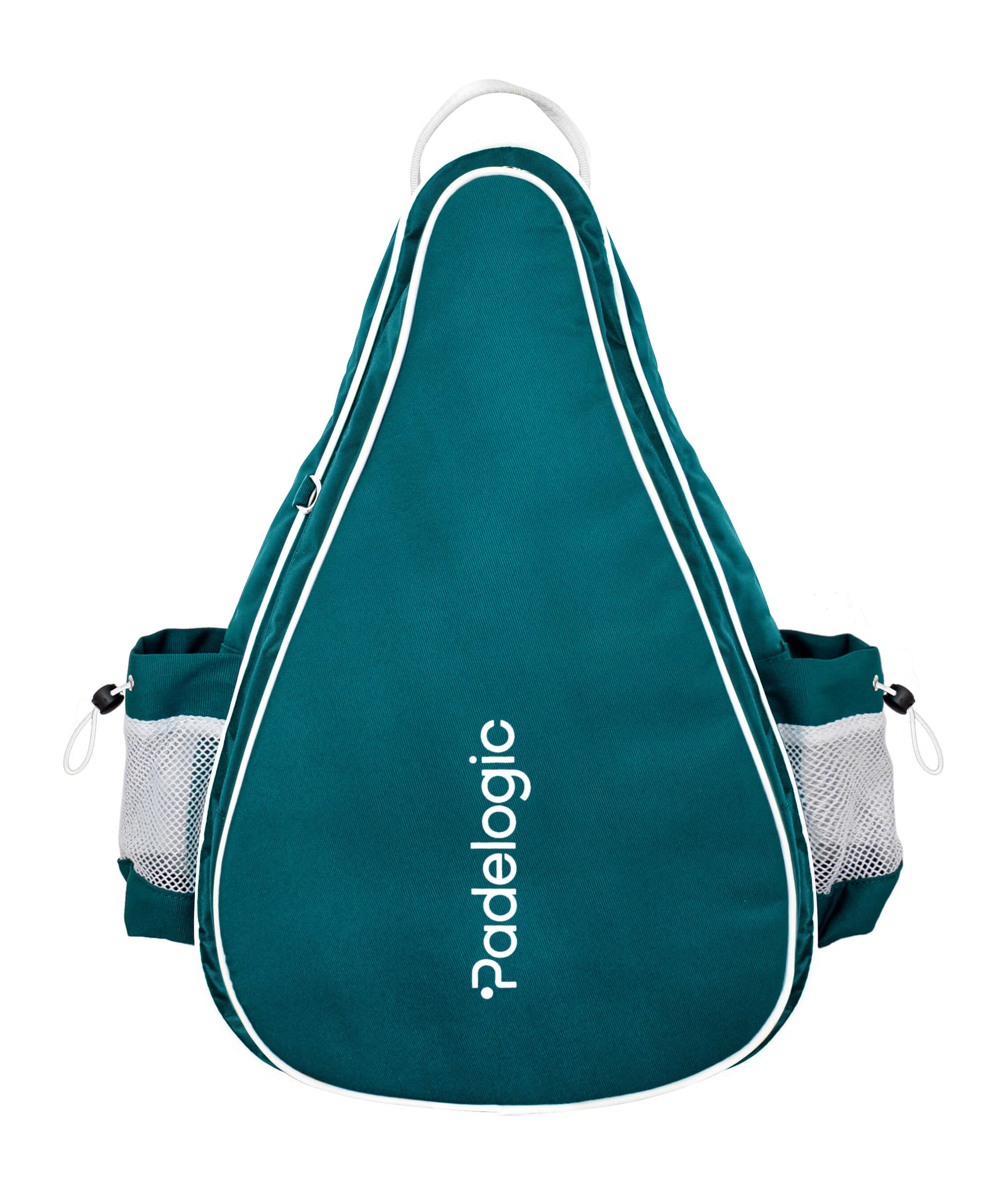 Teal padel bag with white accents and 'Padelogic' branding on a white background