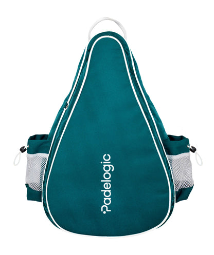 Teal padel bag with white accents and 'Padelogic' branding on a white background