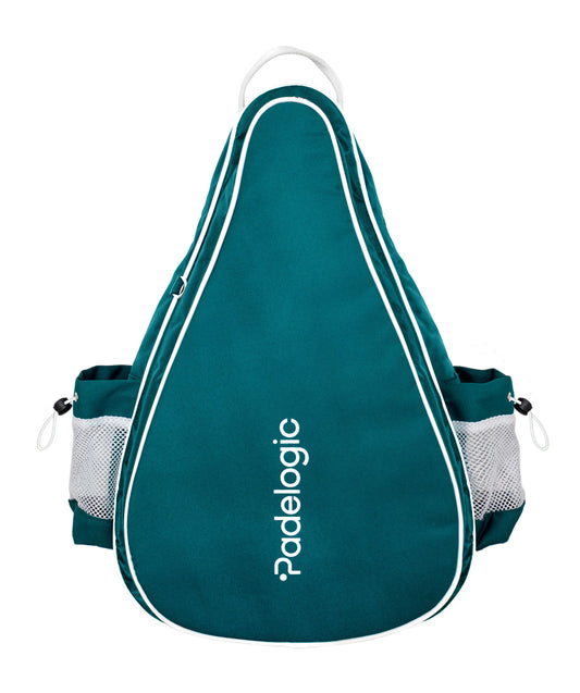 Teal padel bag with white accents and 'Padelogic' branding on a white background