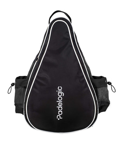 Black backpack with white accents on a white background