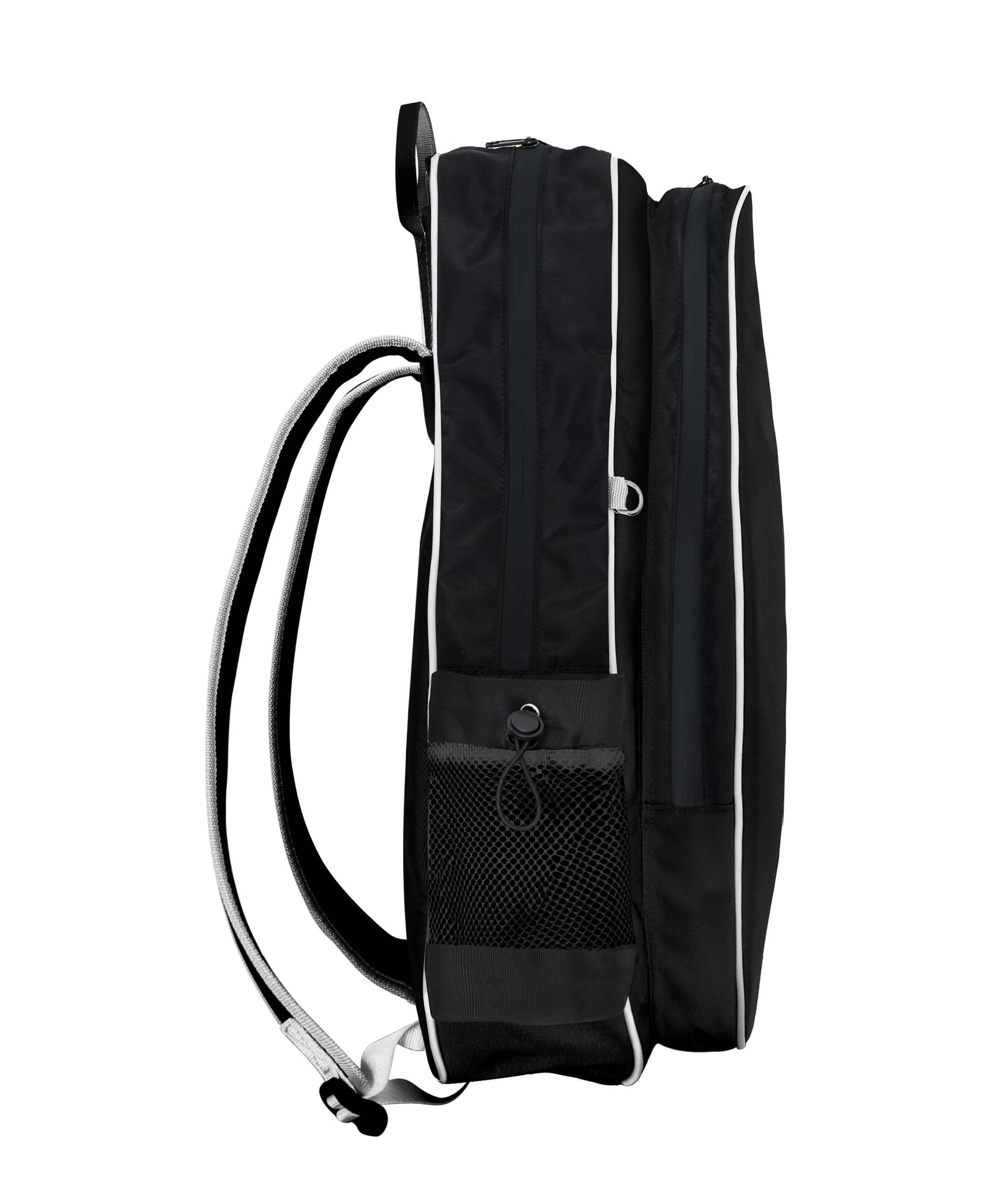 black padel backpack for rackets with waterproof zippers from the side
