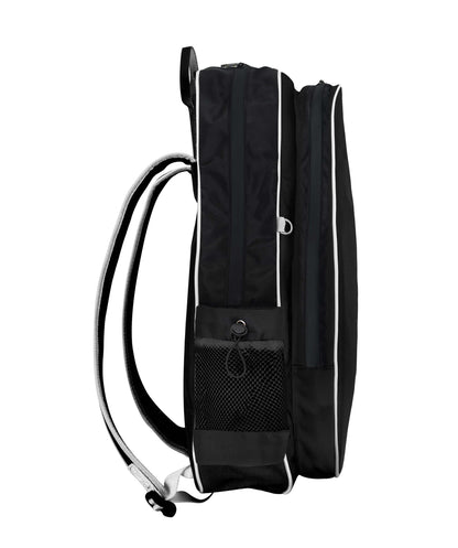 black padel backpack for rackets with waterproof zippers from the side